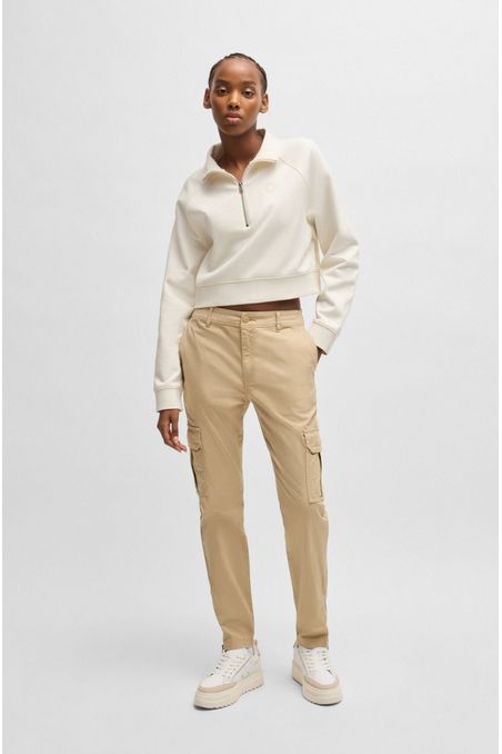 POLERA CORTA EN FELPA DE ALGODÓN CON LOGO BORDADO SUDADERA RELAXED FIT MUJER