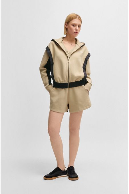 POLERA DE ALGODÓN CON CAPUCHA, CIERRE DE CREMALLERA Y BLOQUES DE COLOR SUDADERA LOOSE FIT MUJER