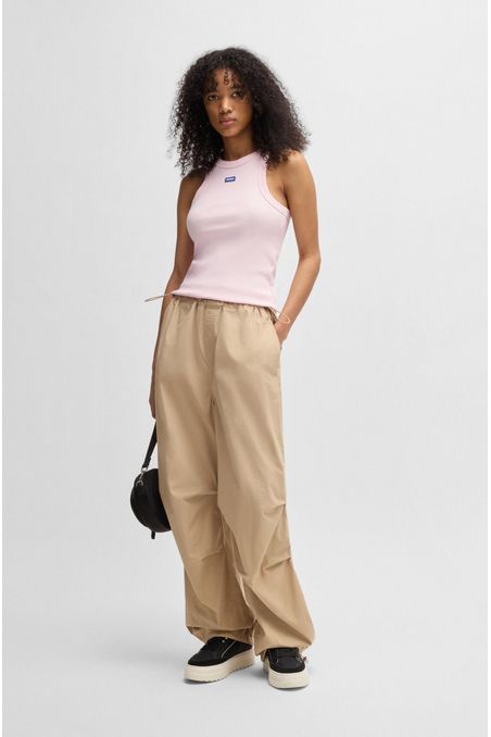 TOP SLIM FIT DE ALGODÓN ELÁSTICO CON INSIGNIA DE LOGO AZUL TOP SLIM FIT MUJER