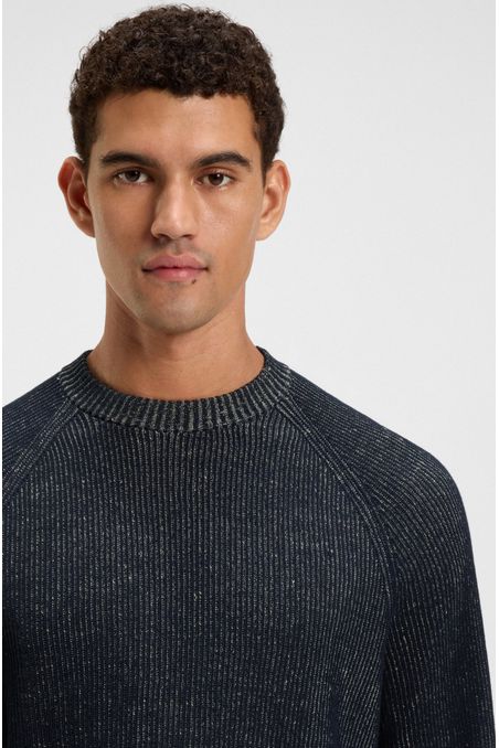 CHOMPA DE LINO Y ALGODÓN EN PUNTO RAYADO SUETÉR REGULAR FIT HOMBRE